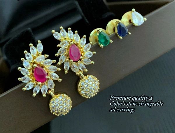AD Stone Floral Earrings with ChangeableColor Stones!!!