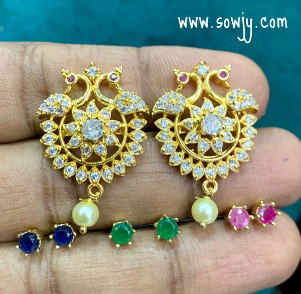 Lovely Peacock Earrings with 4 Changeable Color Center Stones!!!!