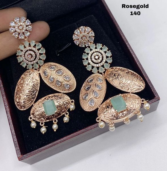 Rose Gold Finish Statement Long and Big SizeEarrings-Mint Green!!!