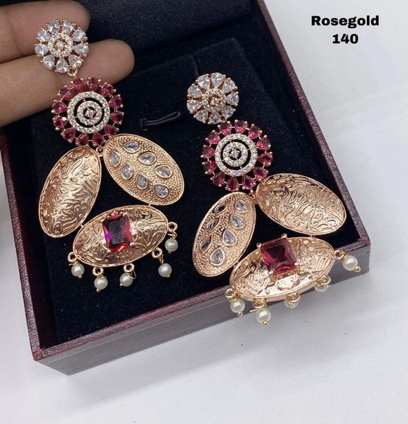 Rose Gold Finish Statement Long and Big SizeEarrings-Red!!!