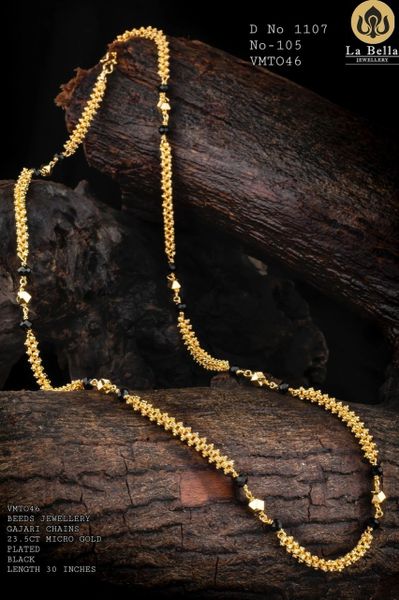 Black Bead Gold Finish Long Designer Chain!!!