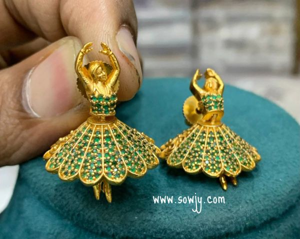 Dancing Doll CZ Stone Earrings- Emerald!!!