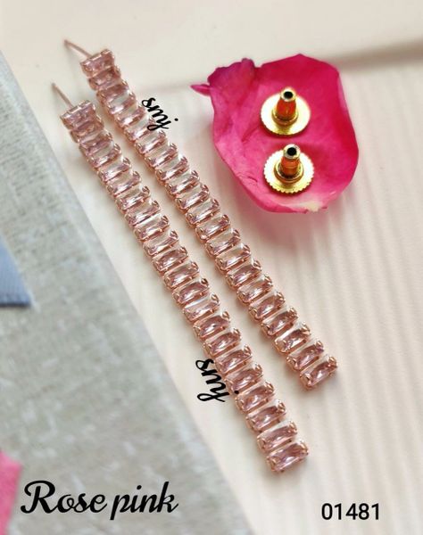 Stunning Pastel Rose Pink Baguette Diamond Long Earrings!!!