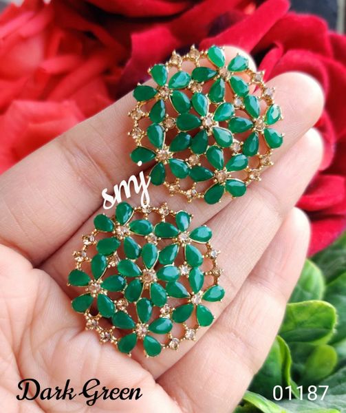 Big Size Floral Earrings-Dark Green !!!