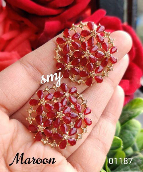 Big Size Floral Earrings-Maroon !!!