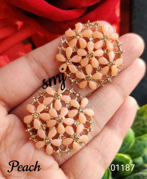 Big Size Floral Earrings-Peach !!!