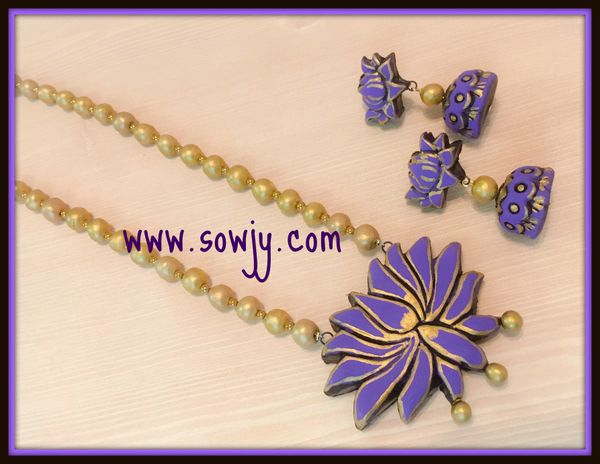 Lotus Terracotta Set in Purple and Gold with Lotus Jhumkas!!!!!