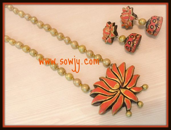 Lotus Terracotta Set in Orange and Gold with Lotus Jhumkas!!!!