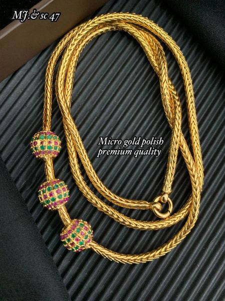 AD Stone Balls Design Side Mogappu Pendant in Gold Micro-Polish Chain-Ruby and Emerald !!!!!!