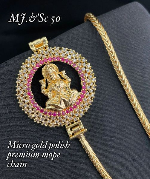 Lakshmi Side Mogappu Pendant in Micro-Gold Polish Chain- Ruby and White!!!!