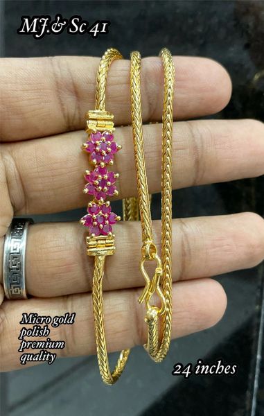 Flower Design Side Mogappu Pendant in Micro-Gold Polish Chain- Ruby!!!!