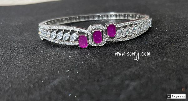 Silver Finish AD Stone Single Bangle Open Type with Ruby Stone!!!!