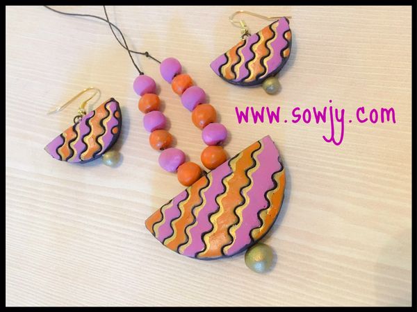 Trendy Patterned Pendant Set in Orange and Pink!!!!