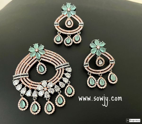 Victorian Finish and Rose Gold Polish Big Flower Pendant and Earrings- MINT GREEN!!!!!!