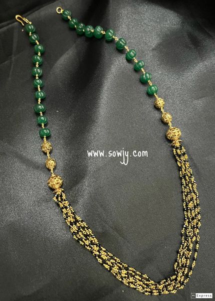 Emerald Pumpkin and Gold Designer Beads Maala with Black Crystals-NO EARRINGS!!!