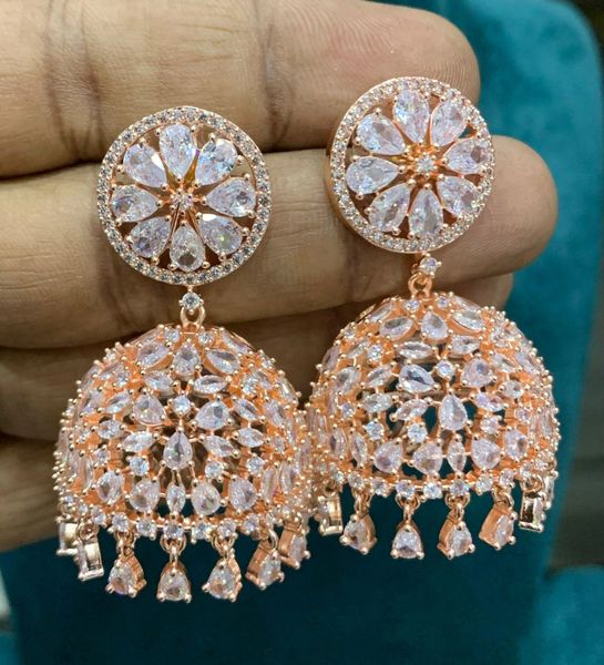 Gorgeous Diamond Rose Gold Finish Umbrella Shape Big Light Weighted Jhumkas !!!