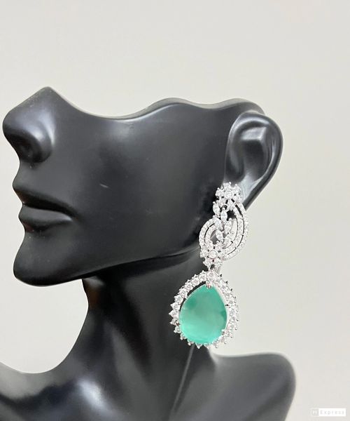 Beautiful AD and Mint Green Doublet Stone Silver Finish Earrings!!!!