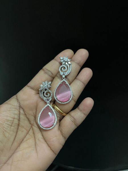 Beautiful AD and Pastel Pink Doublet Stone Silver Finish Earrings!!!!