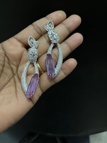 Purple Doublet Stone Silver Finish Long Earrings!!!!