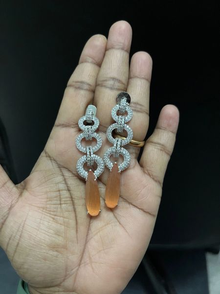 Orange Doublet Stone Silver Finish Long Earrings!!!!