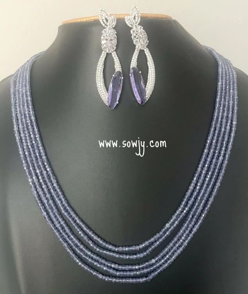 Amethyst Color 5 Layer Hydro Beads Premium Quality Long Chain with Long Silver Finished Earrings!!!
