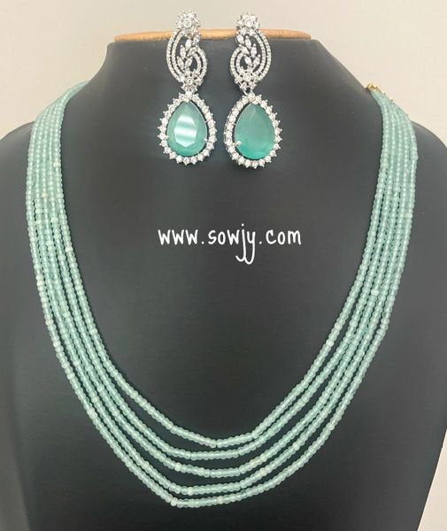 Mint Green Color 5 Layer Hydro Beads Premium Quality Long Chain with Long Silver Finished Earrings!!!