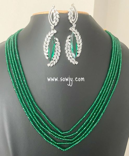 Emerald Green Color 5 Layer Hydro Beads Premium Quality Long Chain with Long Silver Finished Earrings!!!