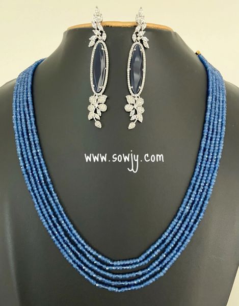 Blue Color 5 Layer Hydro Beads Premium Quality Long Chain with Long Silver Finished Earrings!!!