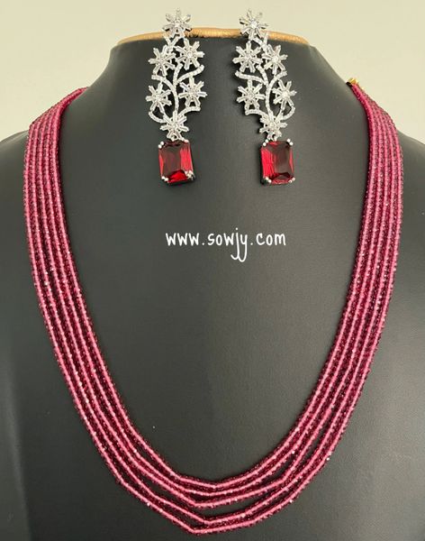 Ruby Red Color 5 Layer Hydro Beads Premium Quality Long Chain with Long Silver Finished Earrings!!!