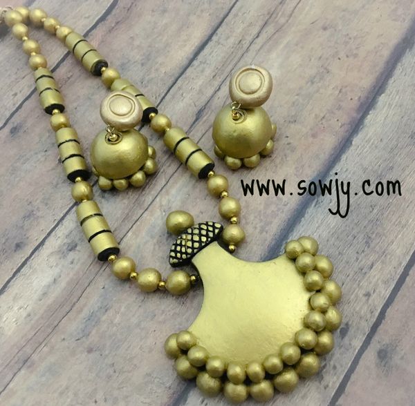 Antique Terracotta Semi Curved Pattern with Medium Sizrd Jhumkas!!!!