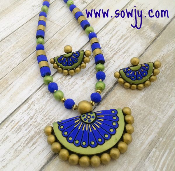 Peacock Blue and Metallic Light Green Terracotta Set with Studs!!!!