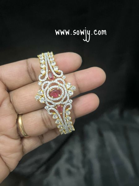 Beautiful Intricate Floral Design Full AD Stone Single Bangle-Red Center Stone!!!
