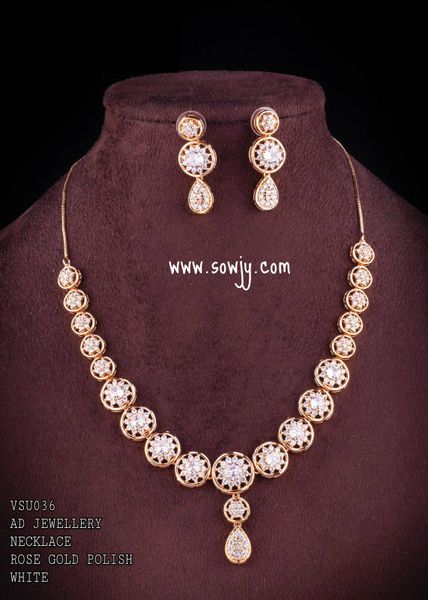 Diamond Replica Designer necklace with Earrings in Rose Gold Finish-Design 2!!!!