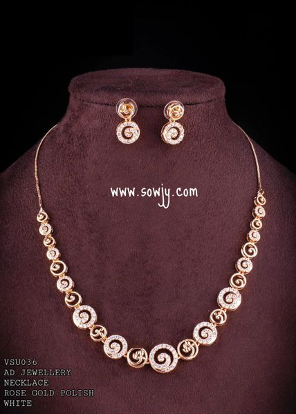 Diamond Replica Designer necklace with Earrings in Rose Gold Finish-Design 3!!!!