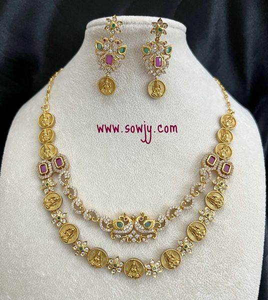 Two Layer Elegant Gold Finish Short Peacock Necklace with Earrings!!!