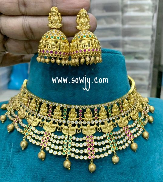 Very Grand and Big Size Lakshmi Choker Set with Big Size Lakshmi Jhumkas !!!!