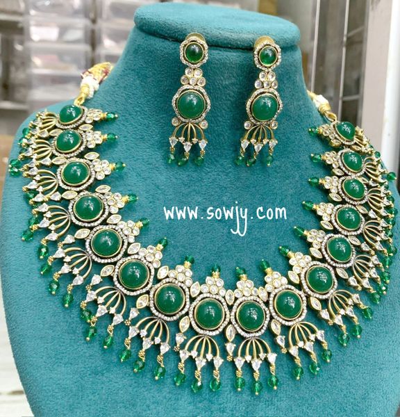 Very Grand Victorian Finish Emerald Stones Necklace with Earrings !!!