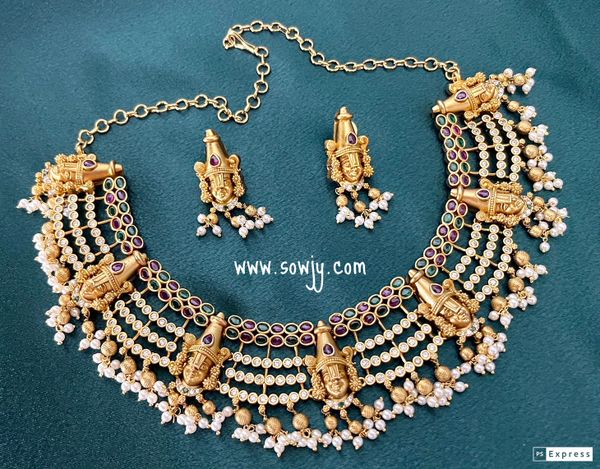 Very Grand New Designer Balaji Pendant Broad Necklace with Balaji Earrings !!!