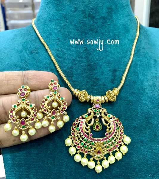Lovely Big Peacock Pendant Kemp and AD Stone Pendant Set with Earrings -Ruby and Emerald Stones !!!