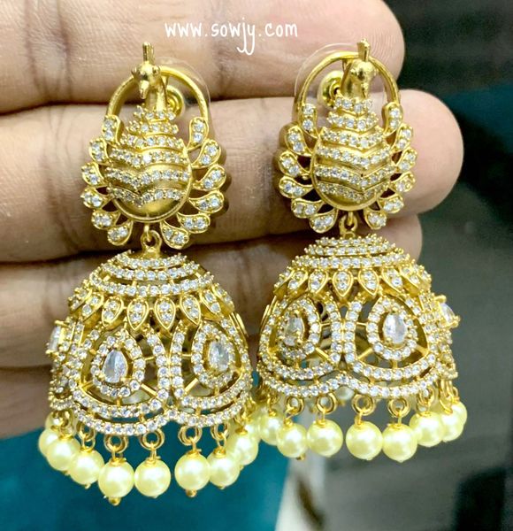 Gorgeous Designer Full AD Stones Studded Peacock Jhumkas !!!!