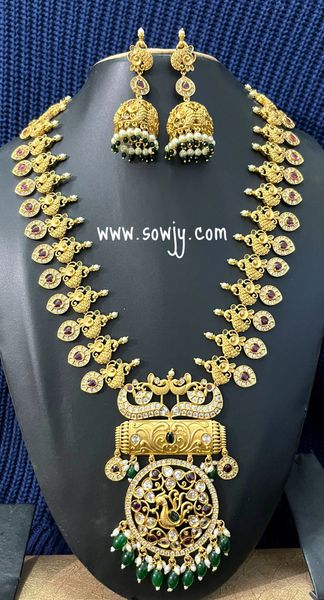 Very Grand Big Unique Designer Gold Replica Long Haaram with Long Light Weighted Jhumkas !!!!
