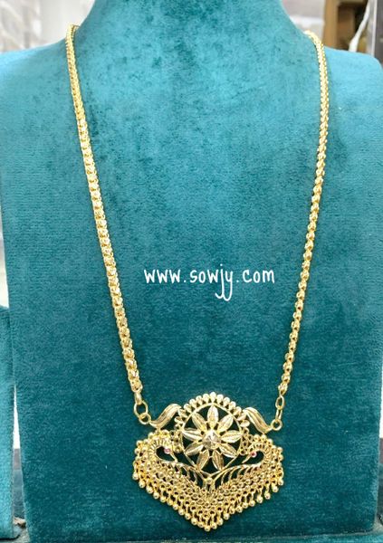 Beautiful Peacock Floral Pendant in Long Designer Chain- Just Like Real Gold !!!!
