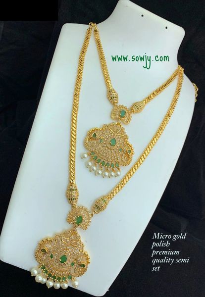 Micro-Gold Polish Premium Quality Peacock Pendant Short and Long Necklace Combo-NO EARRINGS- Green and White!!!