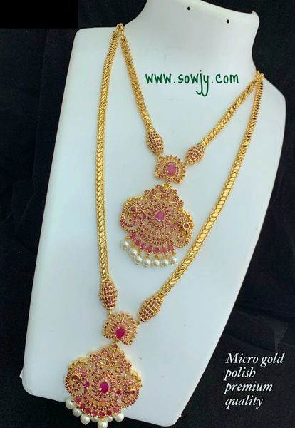 Micro-Gold Polish Premium Quality Peacock Pendant Short and Long Necklace Combo-NO EARRINGS- Full Ruby!!! !!!