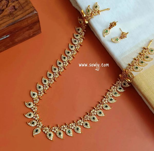 Traditional But Trendy Long Gold Replica Long Haaram with Earrings !!!!