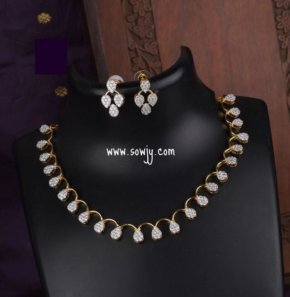 Simple and Elegant Diamond Replica Gold Finish Necklace Set with Earrings !!!