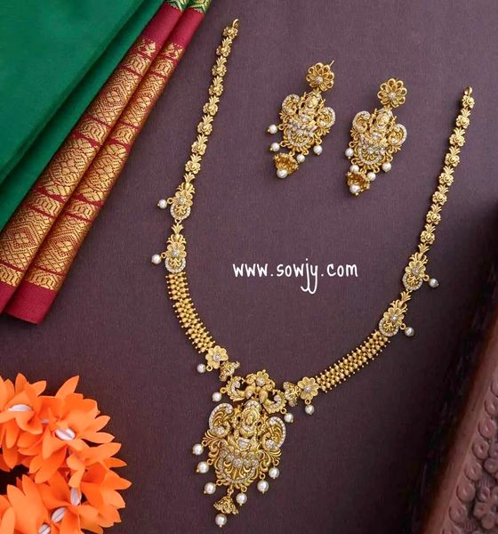 New Elegant Lakshmi Nakshi Pattern Long Haaram with Lakshmi Long Earrings !!