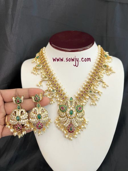 Lovely AD Stone Peacock Pendant Guttapusalu Short Necklace with Earrings !!!!