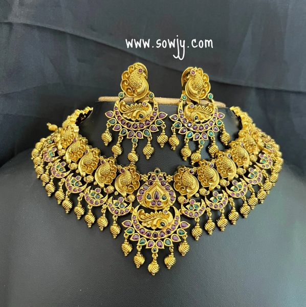Very Grand Bridal Nakshi( 3D Embossed) Design Peacock Chaandbali Design Choker with Big Size Earrings !!!!