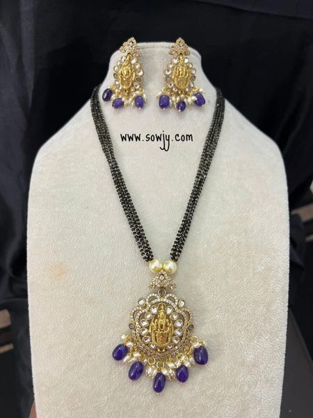 Beautiful Balaji Pendant in Black Beads Chain with Earrings and With Purple Beads !!!!